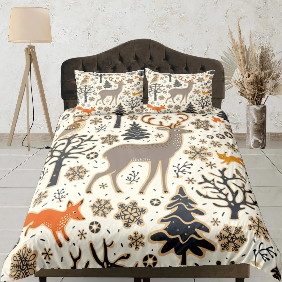 Reindeer Duvet Cover Set Cute Bedspread, Christmas Dorm Bedding & Pillowcase, King Duvet Cover Full, Queen Comforter Cover Single Bed