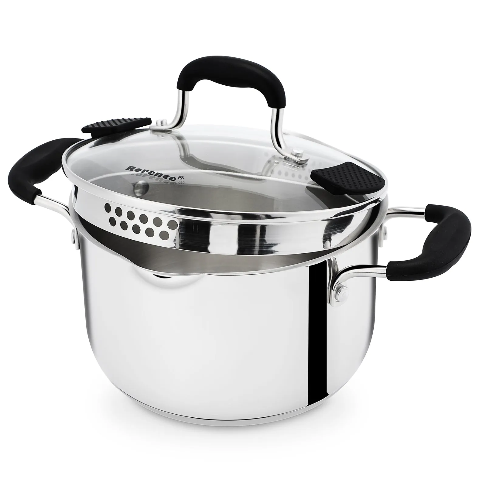 Rorence Stainless Steel Stock Pot Pasta Pots for Cooking with Lid - 3.7/6 Quart