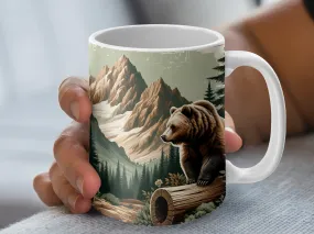 Rugged Bears and Mountains Coffee Mug, Mountain Bears Mug, Bear Gifts for Men, Camping Gifts, Mountain Mug