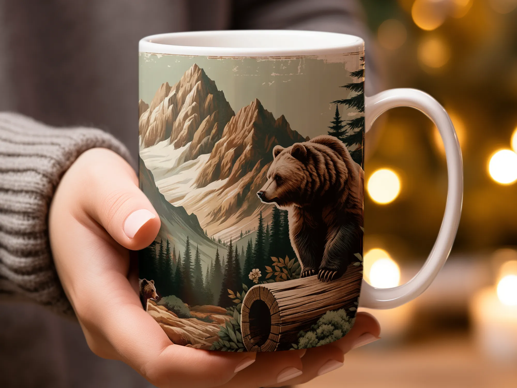 Rugged Bears and Mountains Coffee Mug, Mountain Bears Mug, Bear Gifts for Men, Camping Gifts, Mountain Mug