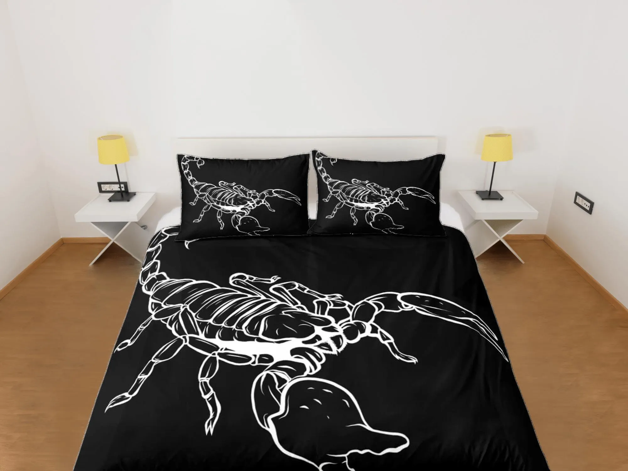 Scorpion black duvet cover crustaceancore bedding set full queen king, scorpio zodiac astrology, gypsy bedspread, aesthetic room unisex gift