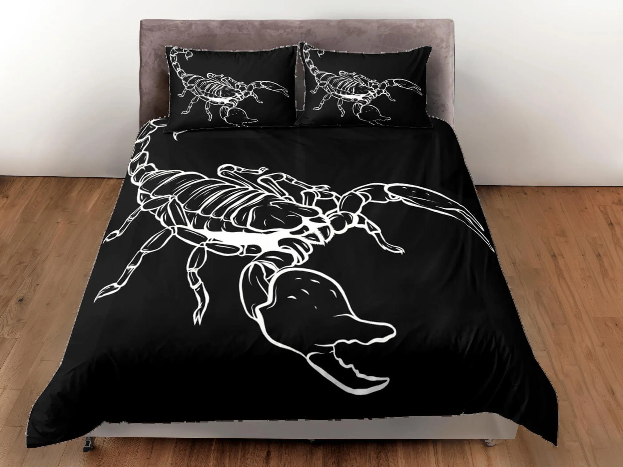 Scorpion black duvet cover crustaceancore bedding set full queen king, scorpio zodiac astrology, gypsy bedspread, aesthetic room unisex gift