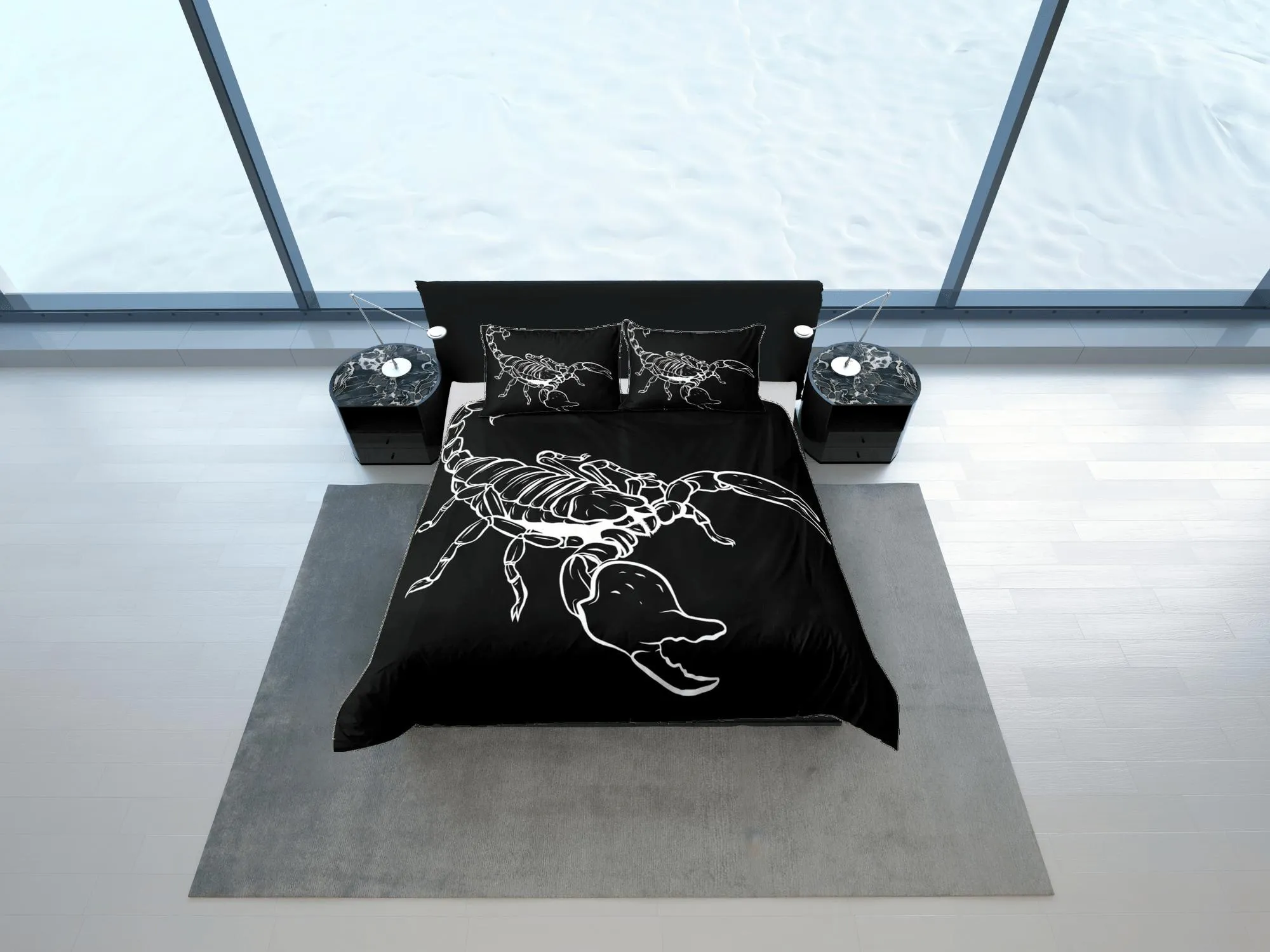 Scorpion black duvet cover crustaceancore bedding set full queen king, scorpio zodiac astrology, gypsy bedspread, aesthetic room unisex gift