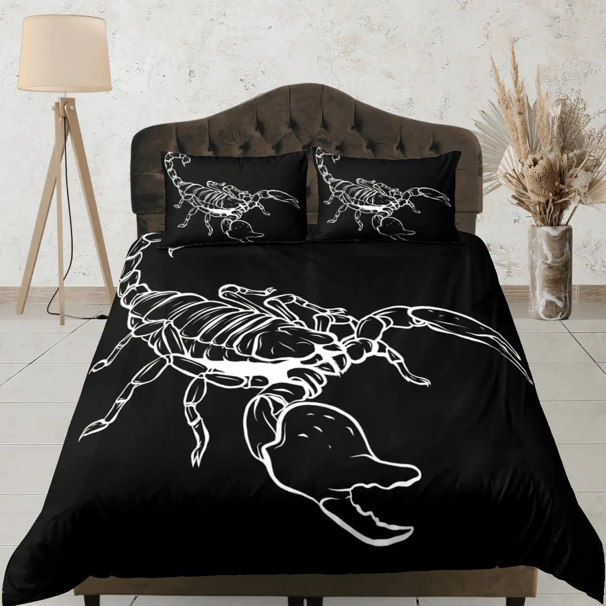 Scorpion black duvet cover crustaceancore bedding set full queen king, scorpio zodiac astrology, gypsy bedspread, aesthetic room unisex gift