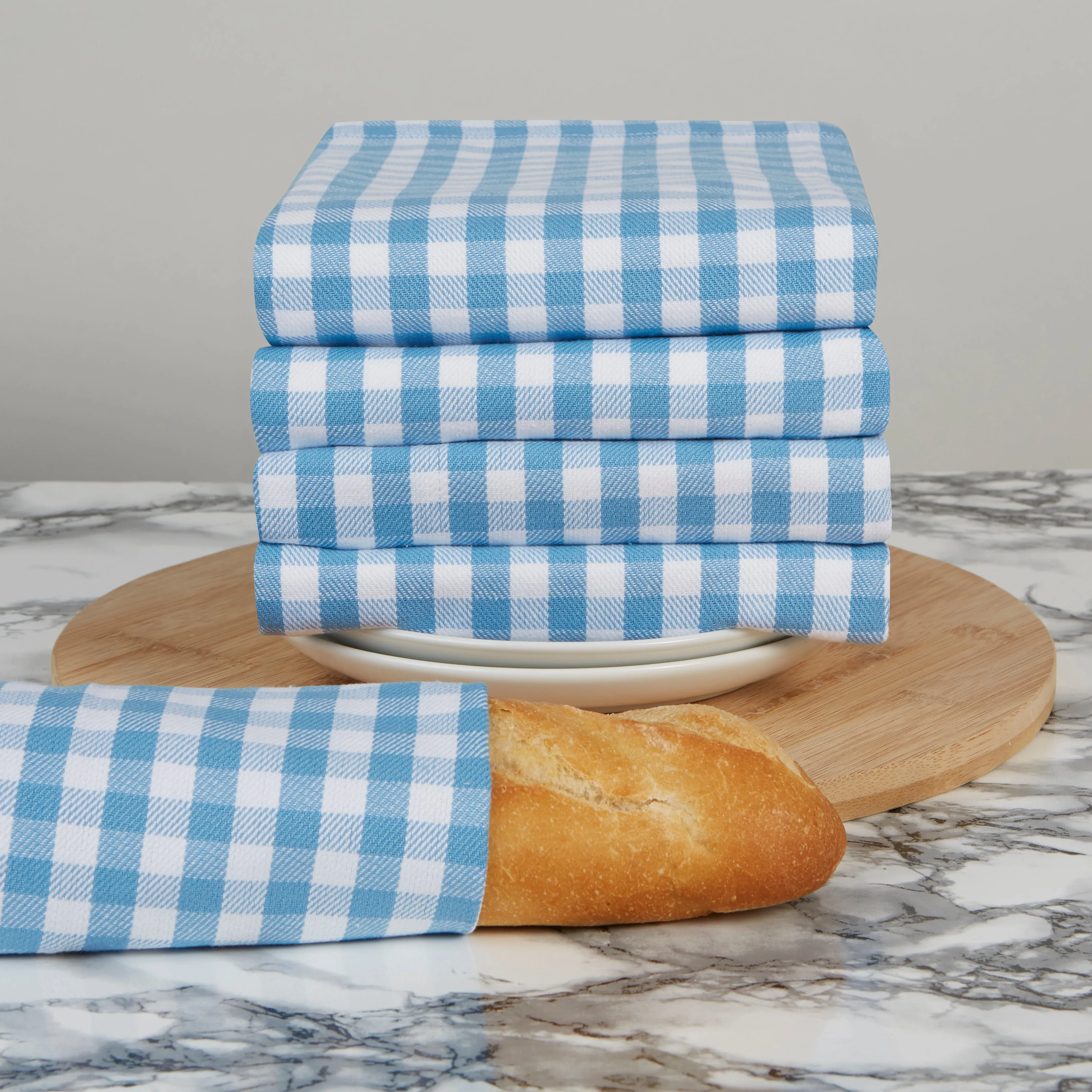 Set of 5 Thick Woven Mini Gingham Check Thick Cotton Tea Towels in Three Colours - Cornwall Chic