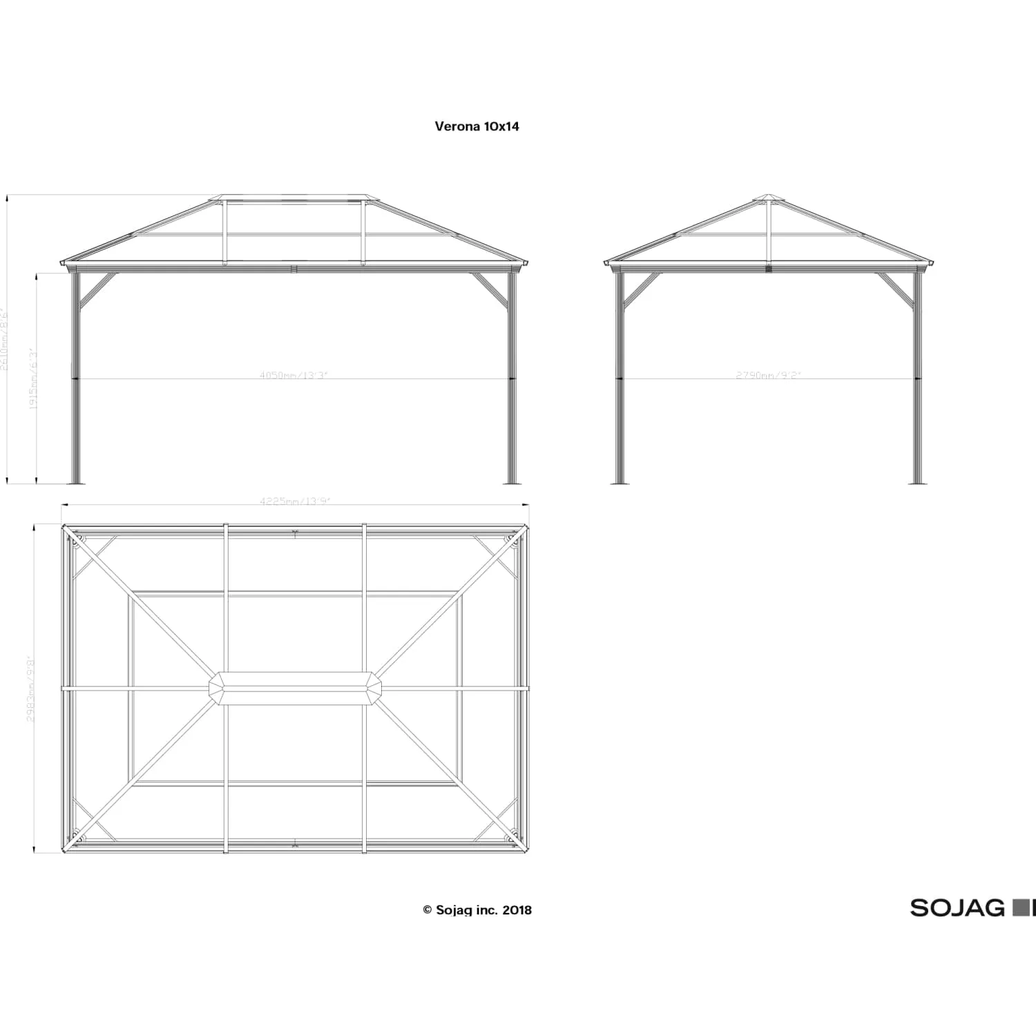 Sojag | Verona Hardtop Gazebo 10' x 14' PC 6mm Roof #77