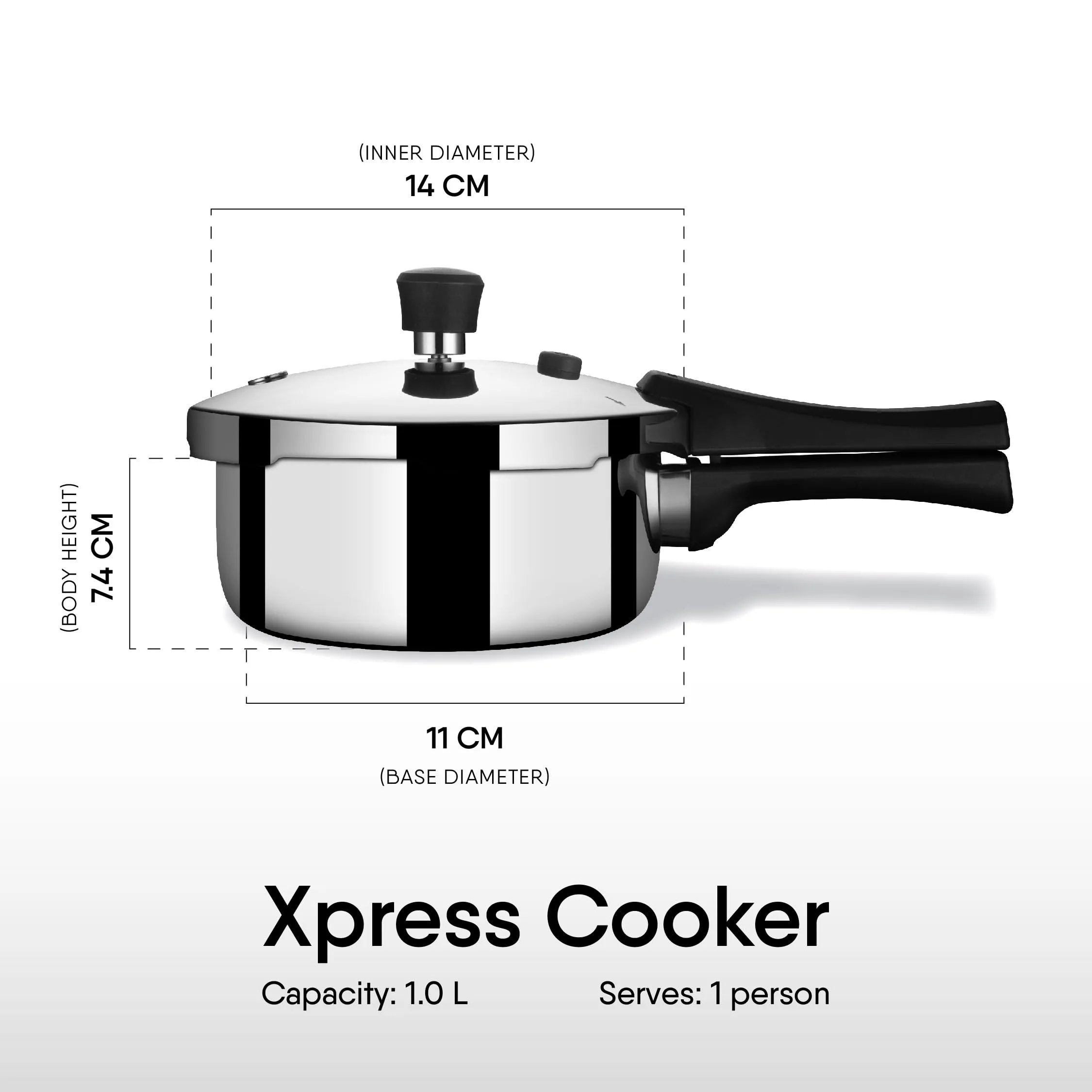 Stahl Xpress Cooker Triply Pressure Cooker Baby, Induction Cooker, Outer Lid Pressure Cooker 1 L, Induction & Gas Stove Compatible, 5 Years Warranty