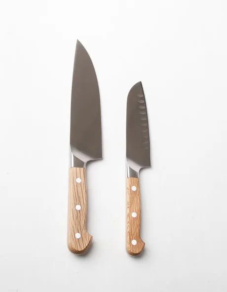 Stainless Steel and Oak Knives