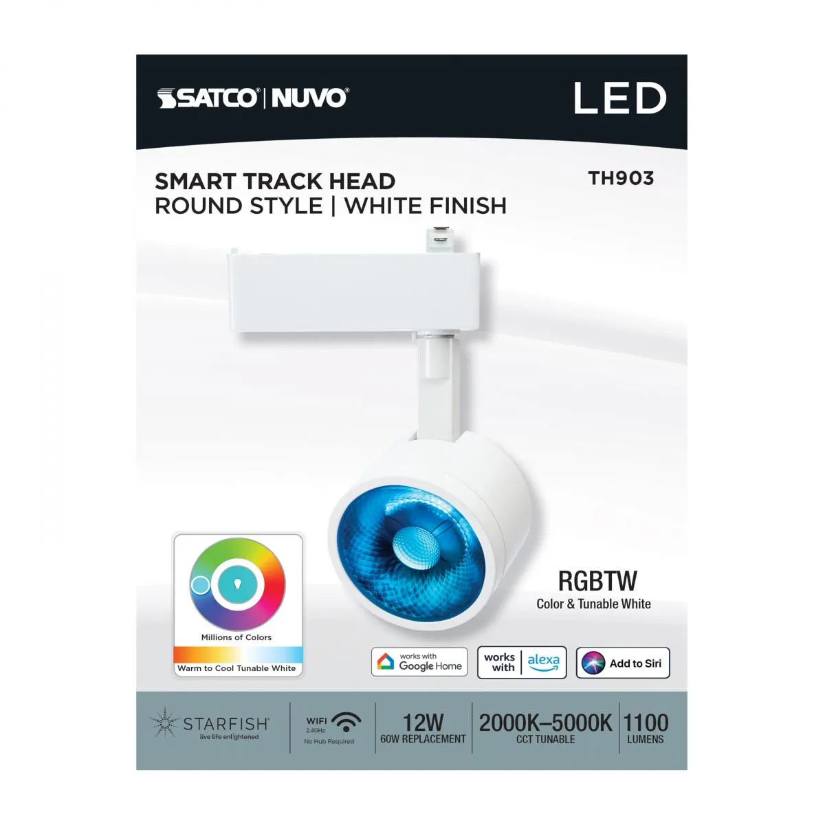 Starfish Smart LED Track Head Round 12W 1100 Lumens RGBTW, Halo, 36 Beam Angle, White Finish