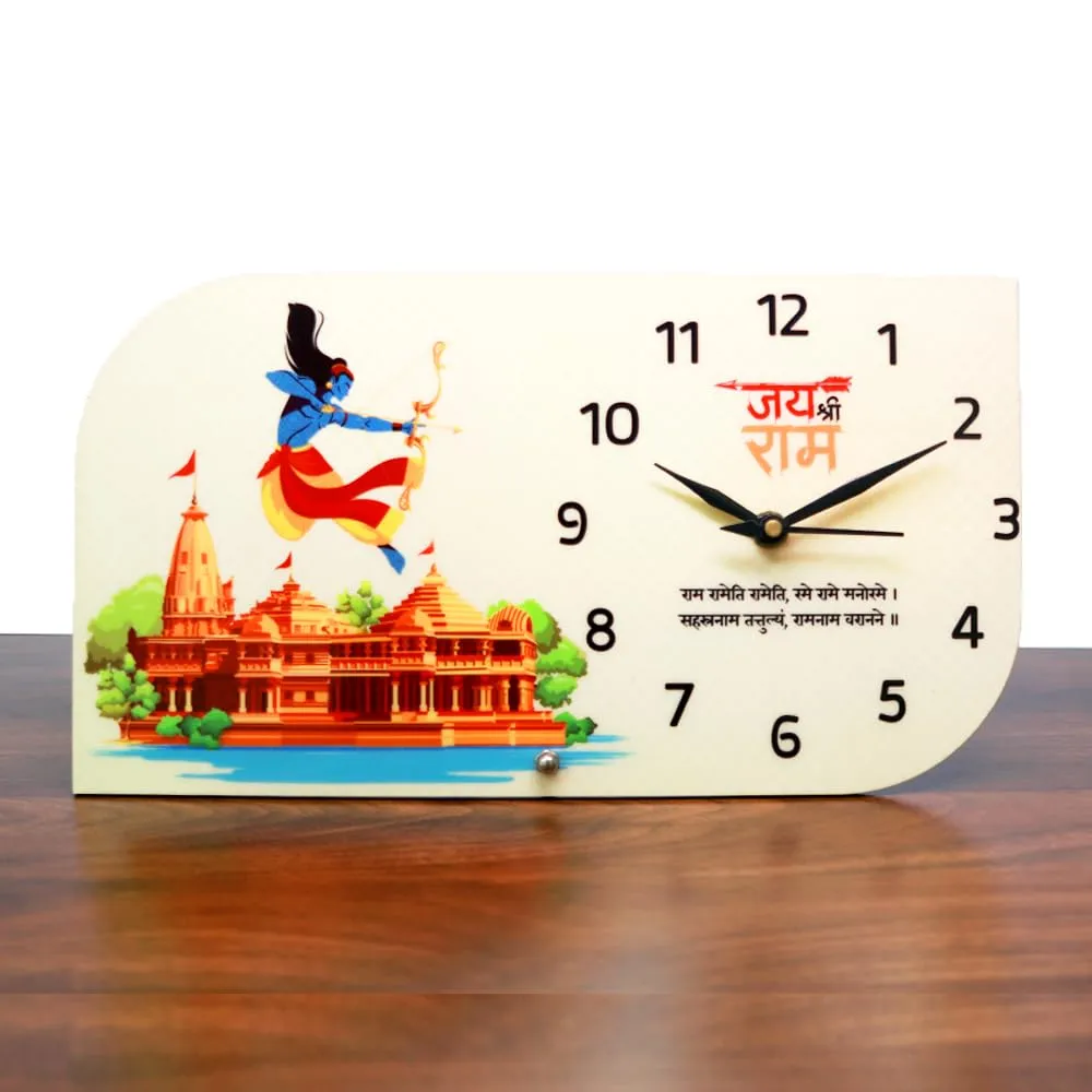 Suruchi Strokes Printed Jay Shree Ram Designer Table Top Clock for Home, Offices, Gifting