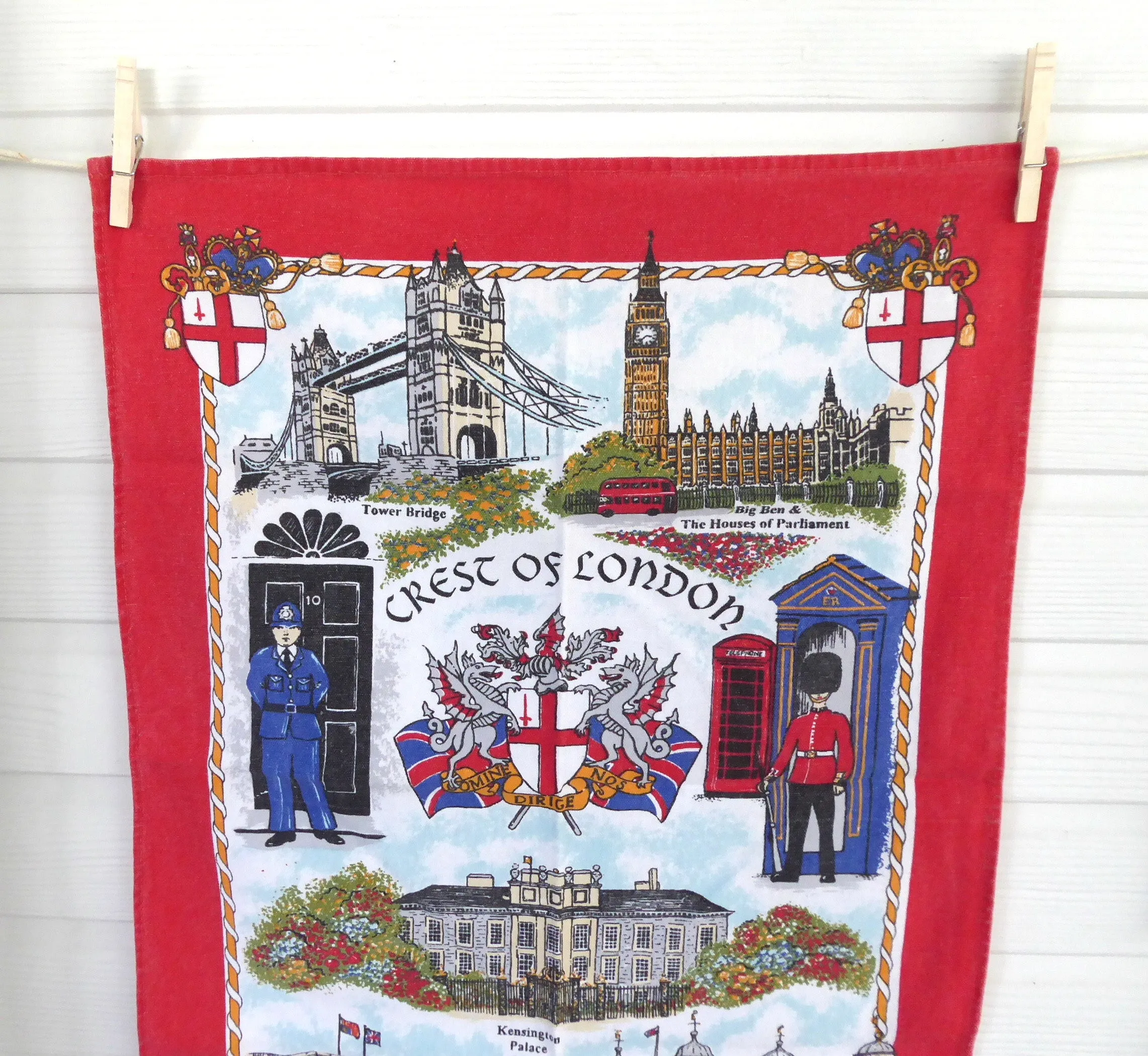 Tea Towel England Vintage London Landmarks Palaces 1970s Souvenir