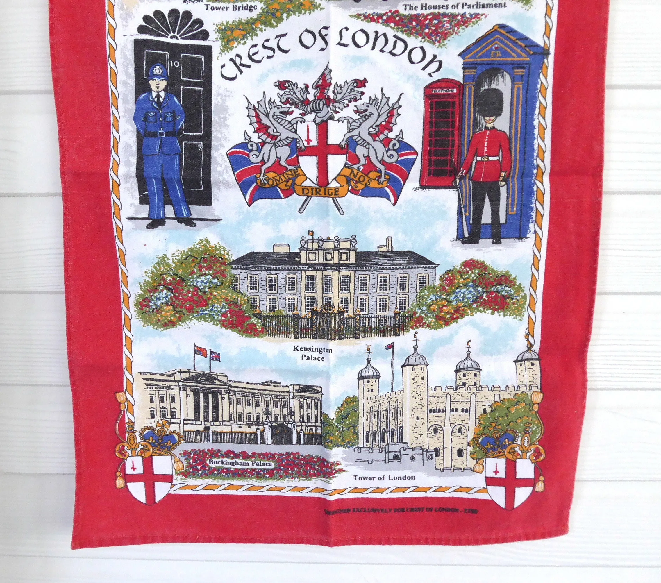 Tea Towel England Vintage London Landmarks Palaces 1970s Souvenir