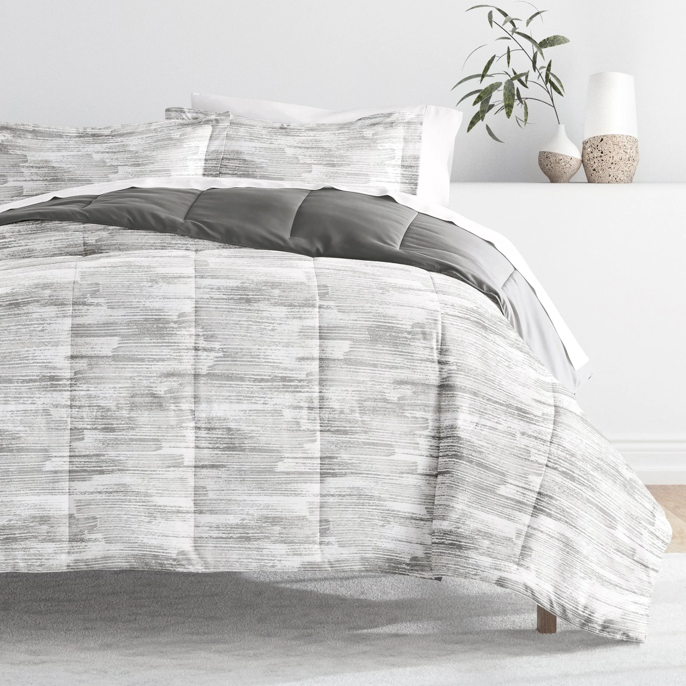 Textured Stripe Reversible Down-Alternative Comforter Set