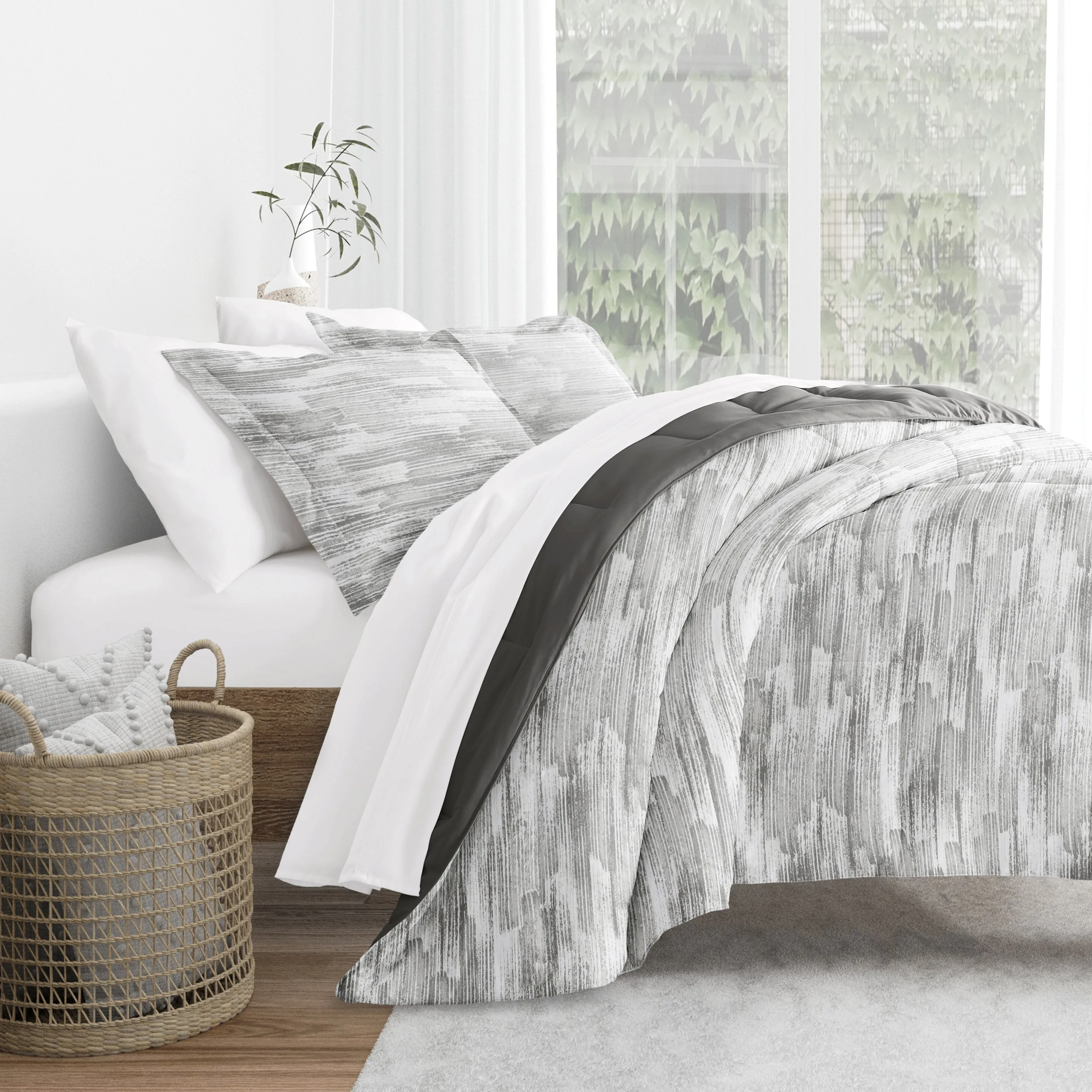 Textured Stripe Reversible Down-Alternative Comforter Set