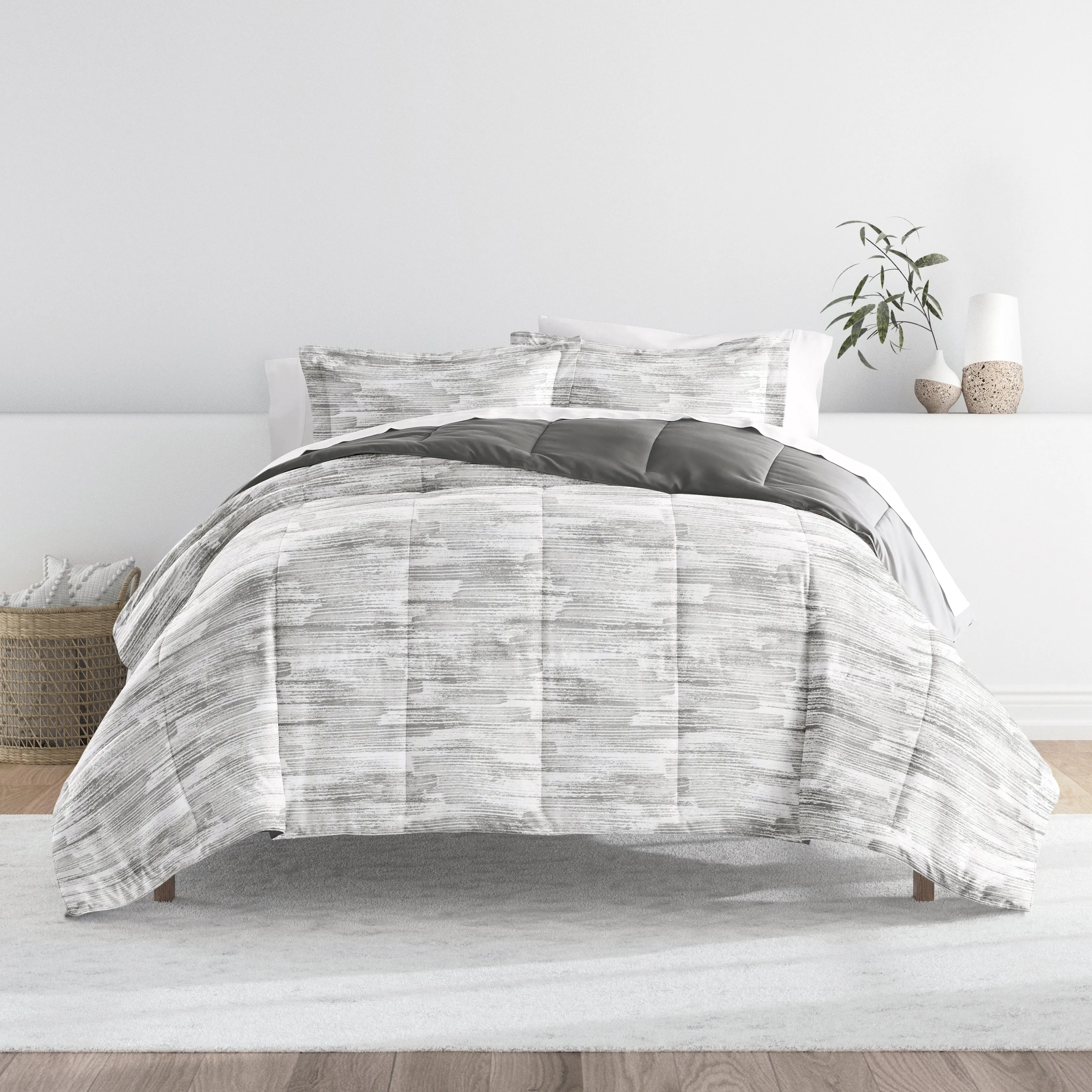 Textured Stripe Reversible Down-Alternative Comforter Set