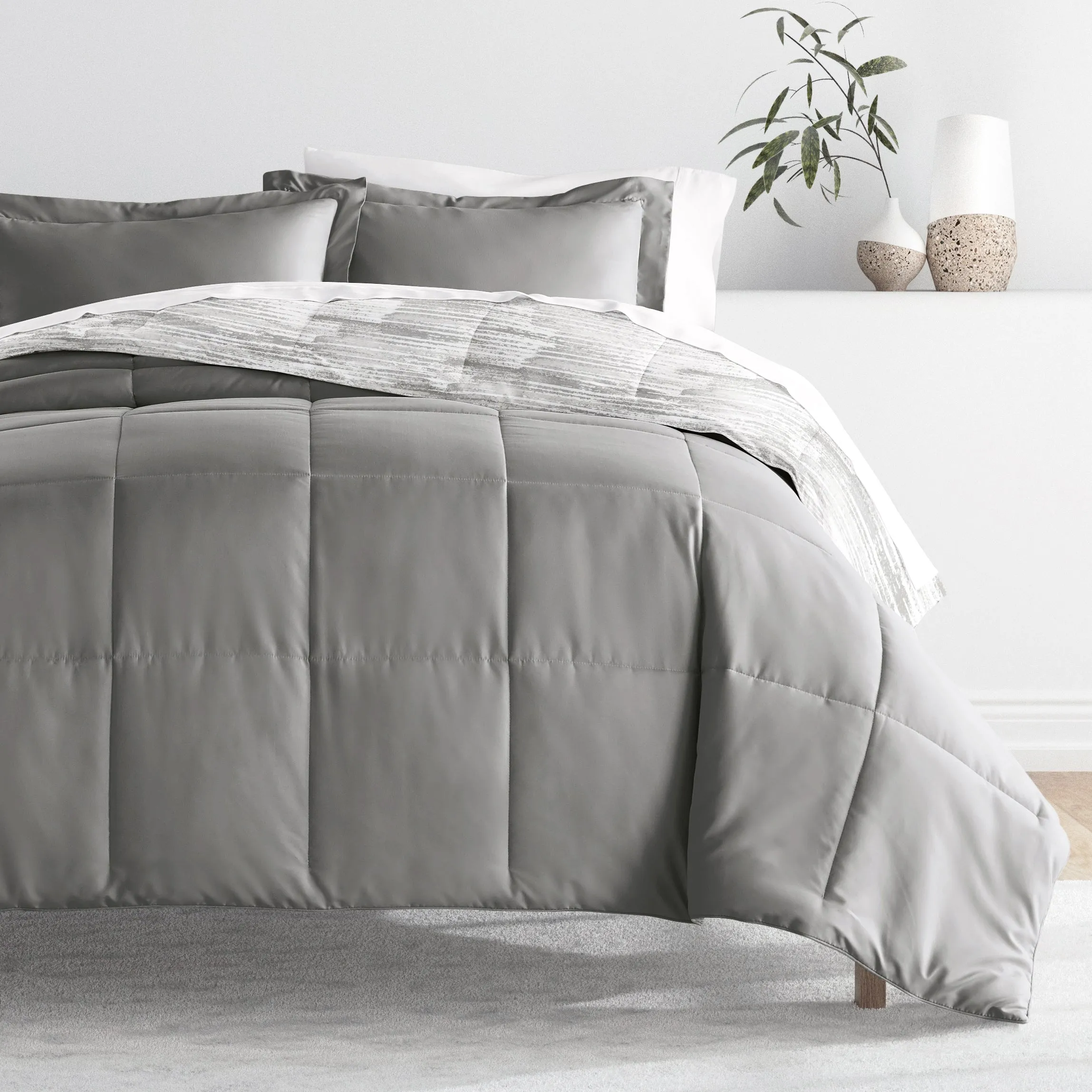 Textured Stripe Reversible Down-Alternative Comforter Set