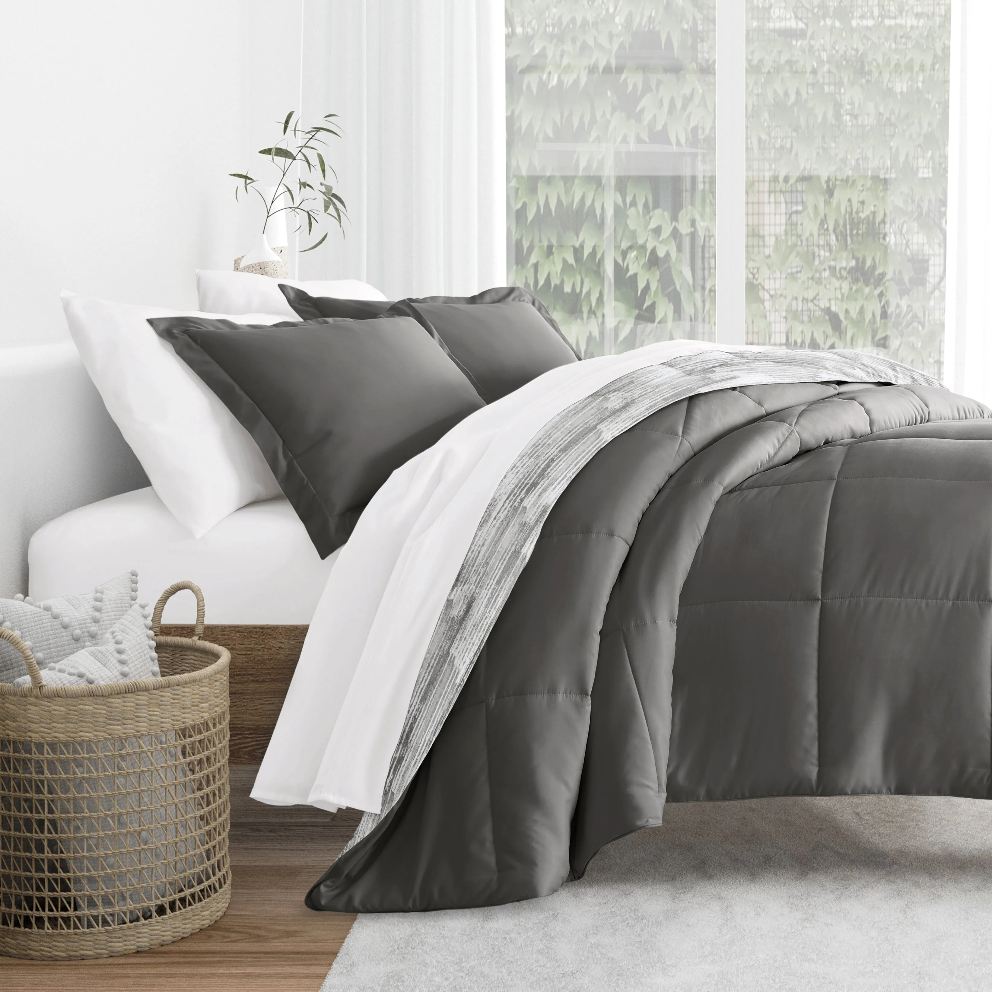 Textured Stripe Reversible Down-Alternative Comforter Set