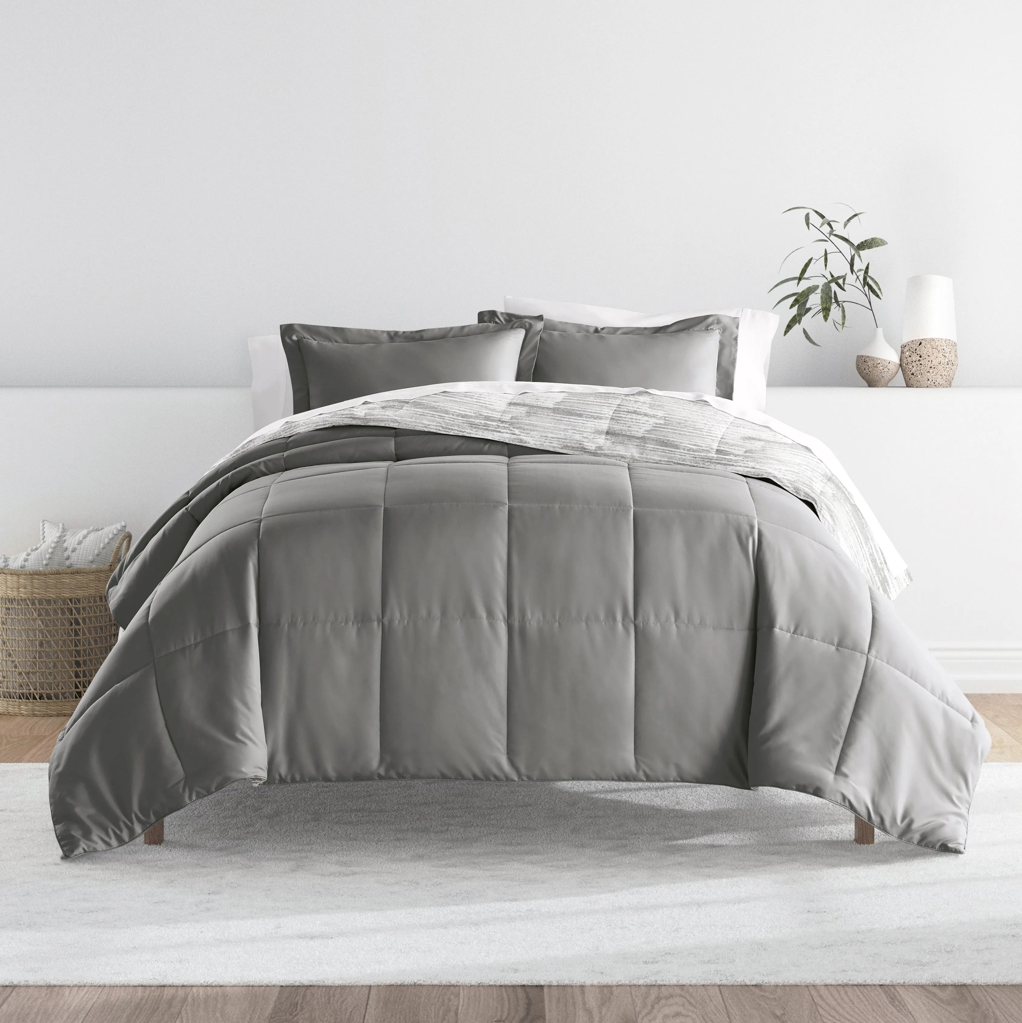 Textured Stripe Reversible Down-Alternative Comforter Set