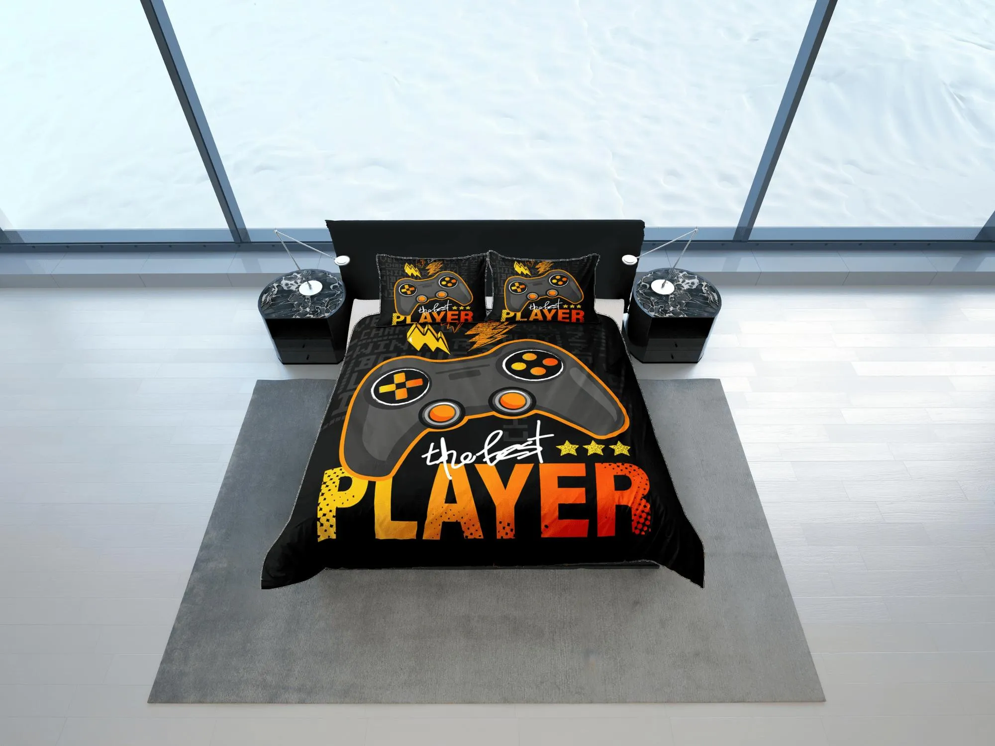 The best player gamer bedding black duvet cover, video gamer boyfriend gift bedding set full king queen twin, boys bedroom, dorm bedding