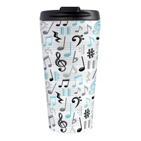 Turquoise Music Notes Pattern Travel Mug