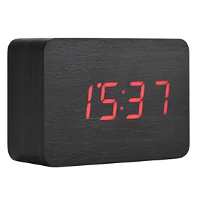 UBERSWEET® Desk Clock, Voice-Control Table Clock, Loud for Bedroom Living Room (Black Wood   red Light)