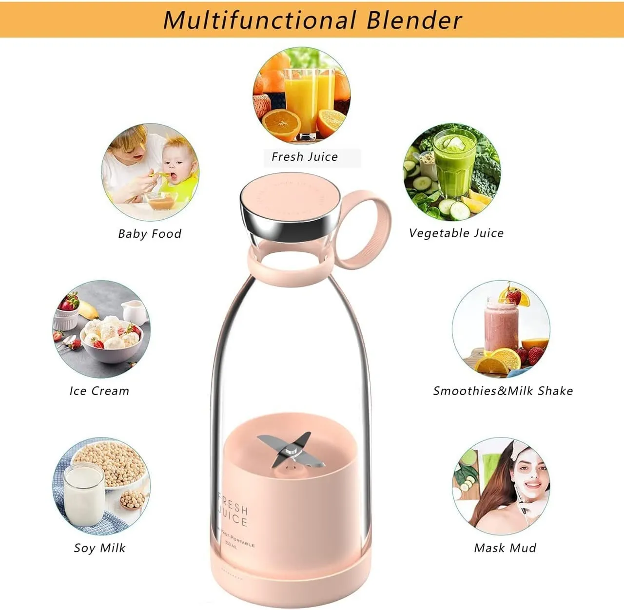 USB Rechargeable 380ML Portable Mini Electrical Fresh Fruit Blender or juicer