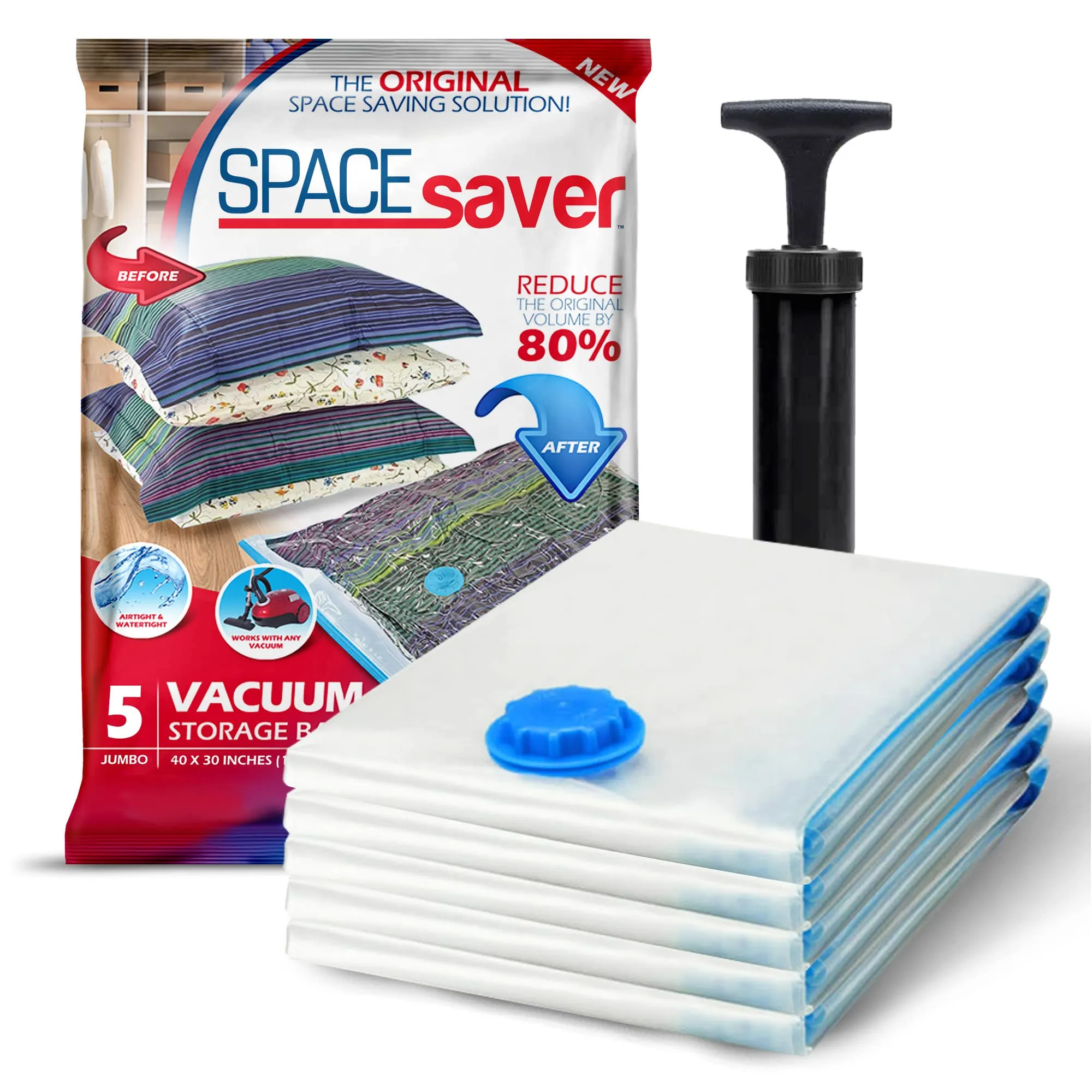 Vacuum Storage Bags (Jumbo 5 Pack) Save 80% On Clothes Storage Space - Vacuum