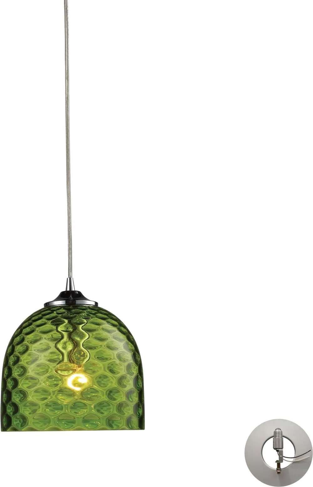 Viva 1 Light Pendant In Polished Chrome and Green Glass - Includes Recessed Lighting Kit