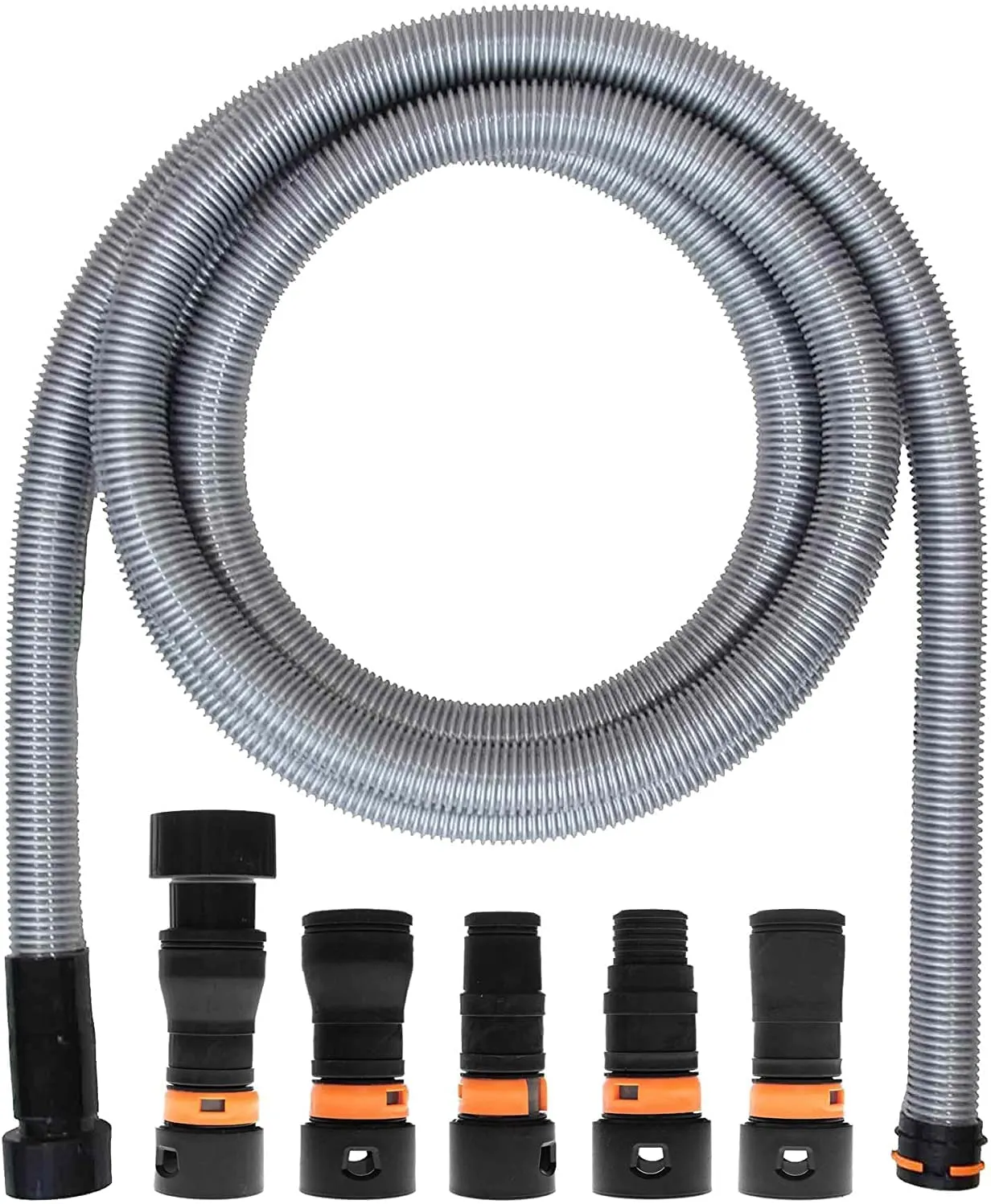 VPC Dust Collection Hose for Home and Shop Vacuums with Expanded Multi-Brand Power Tool Adapter Set Fittings | Orange