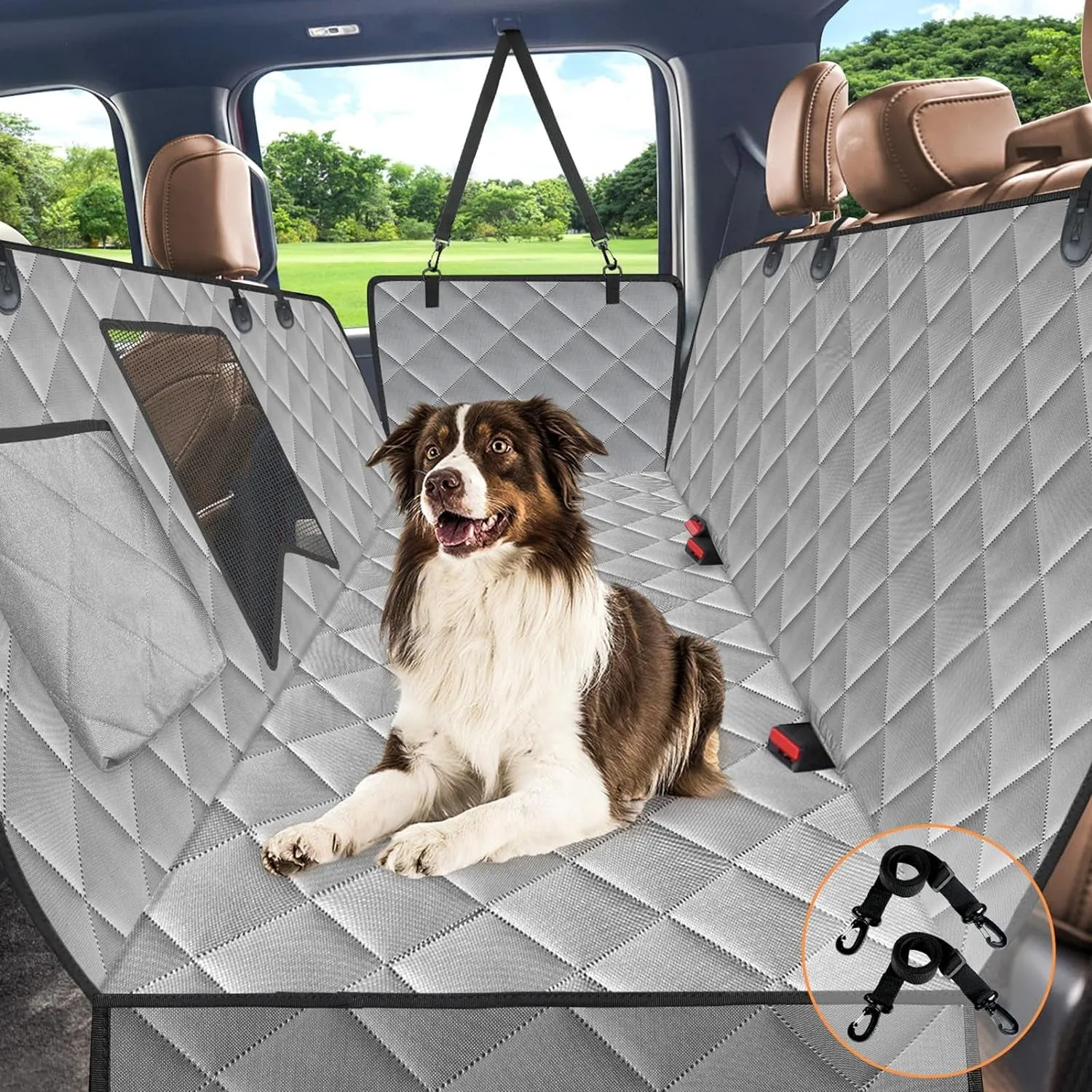 Waterproof Dog Car Seat Cover with Mesh Window, Hammock Style, Anti-Scratch, Nonslip, 600D Heavy Duty Back Seat Protector for Cars, Trucks, and SUVs