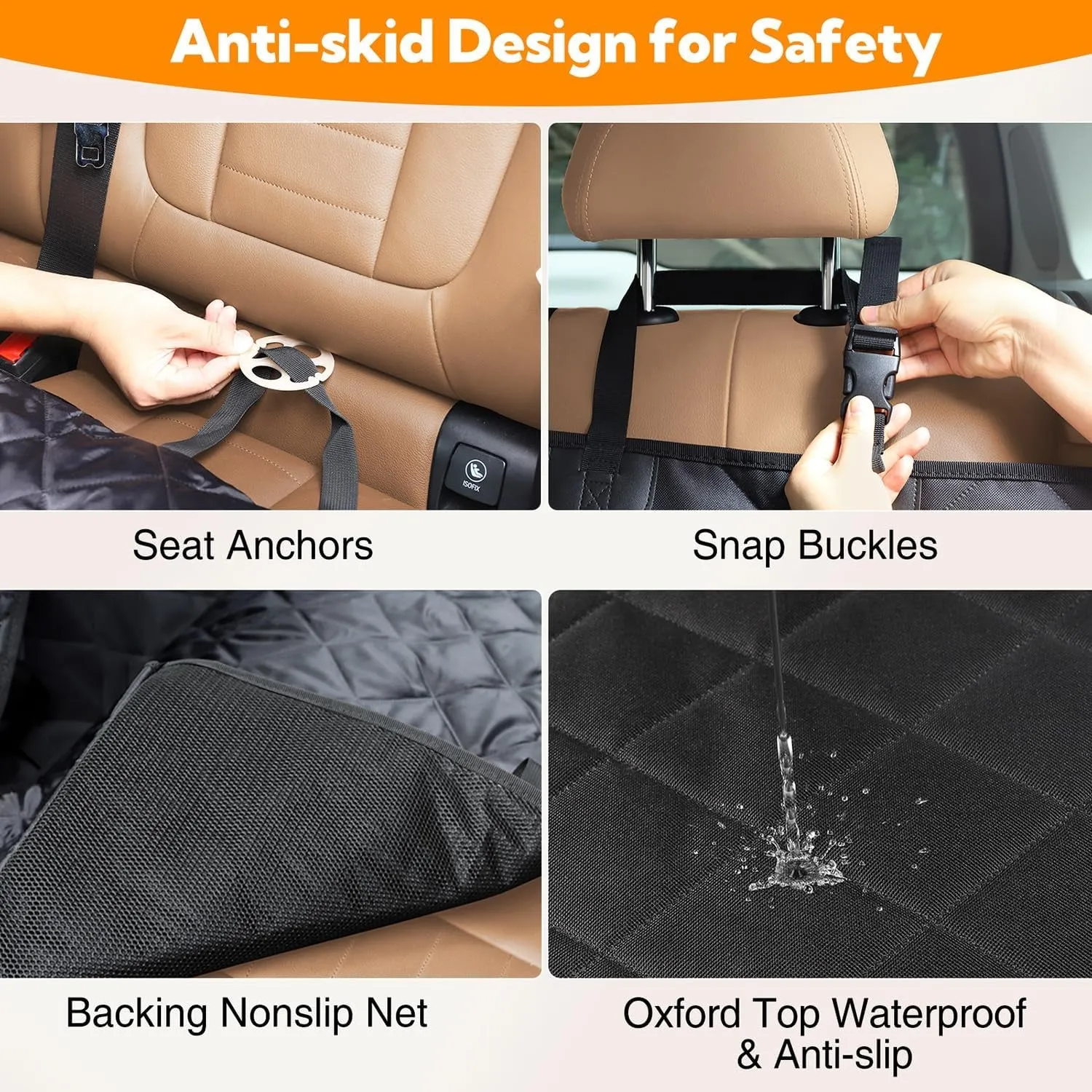 Waterproof Dog Car Seat Cover with Mesh Window, Hammock Style, Anti-Scratch, Nonslip, 600D Heavy Duty Back Seat Protector for Cars, Trucks, and SUVs