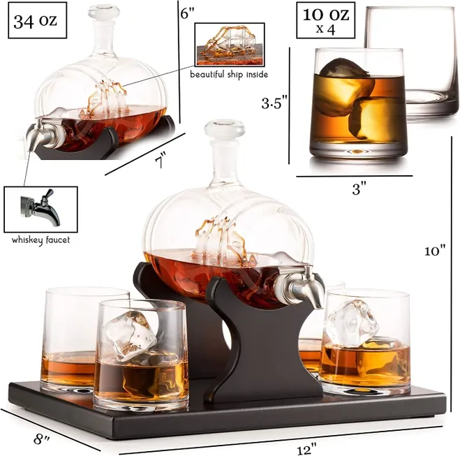 Whiskey Decanter Barrel Gift Set