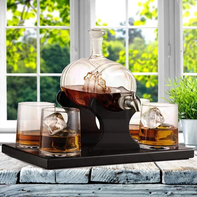 Whiskey Decanter Barrel Gift Set