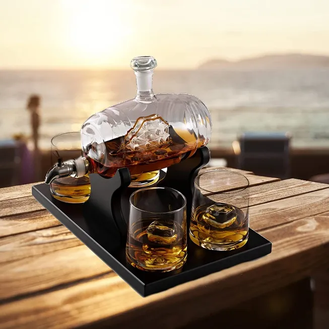 Whiskey Decanter Barrel Gift Set