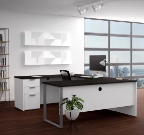 White & Deep Gray U-shaped Modern Desk