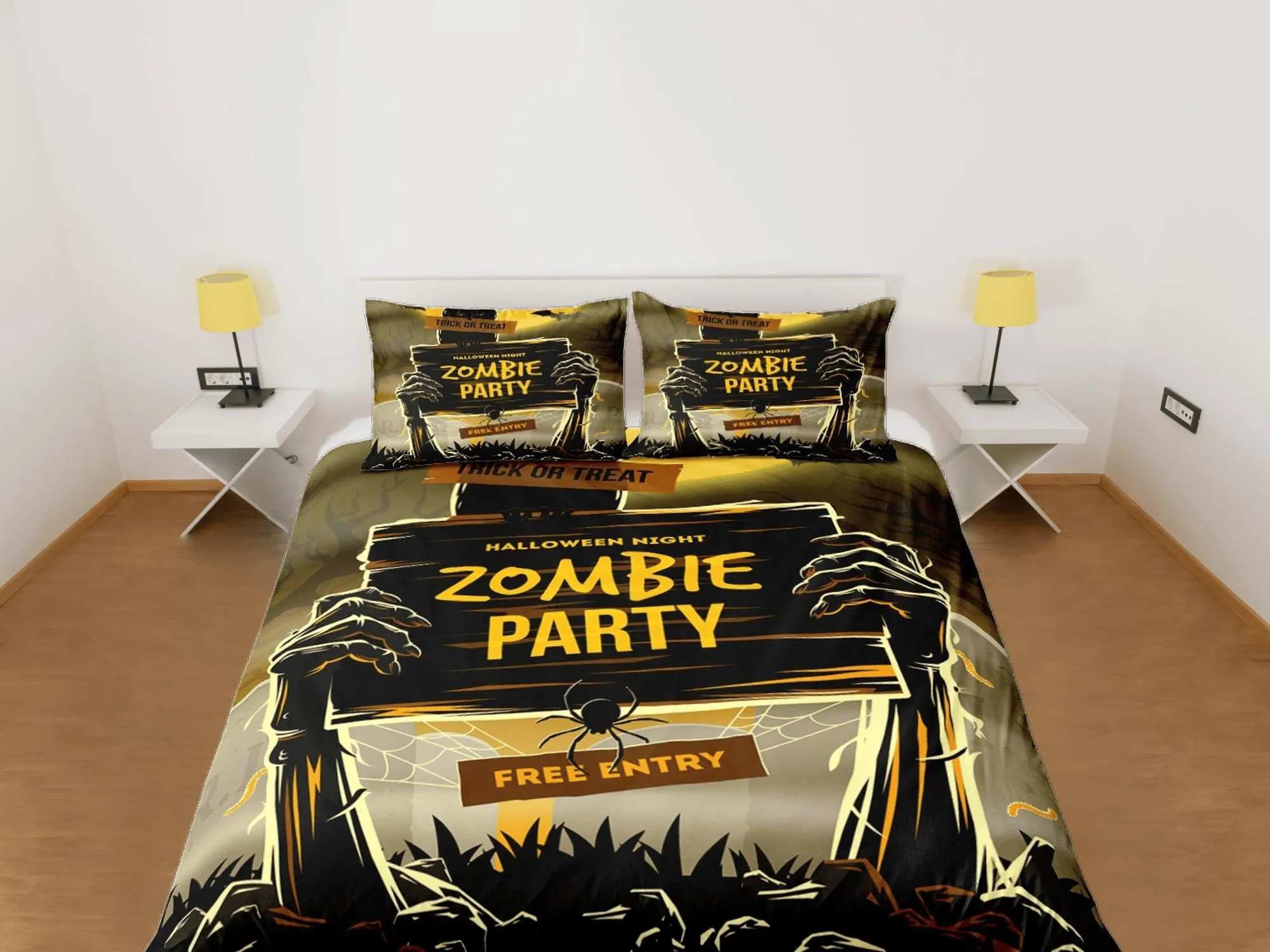 Zombie Party halloween bedding & pillowcase, gothic duvet cover, dorm bedding, goth decor toddler bedding, halloween gift