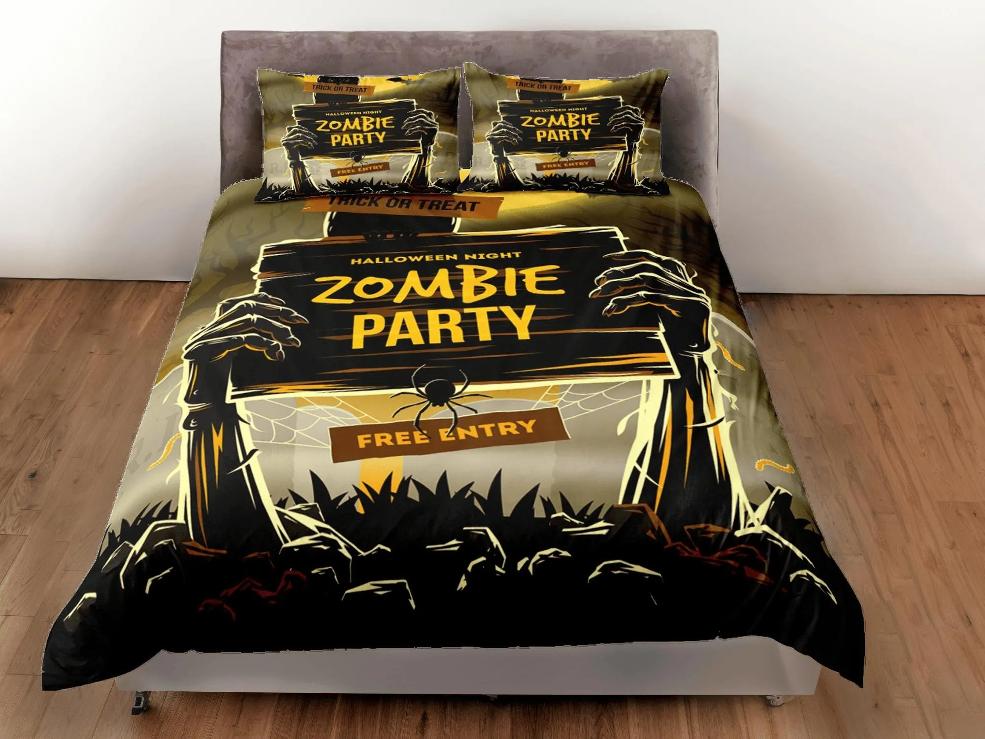 Zombie Party halloween bedding & pillowcase, gothic duvet cover, dorm bedding, goth decor toddler bedding, halloween gift