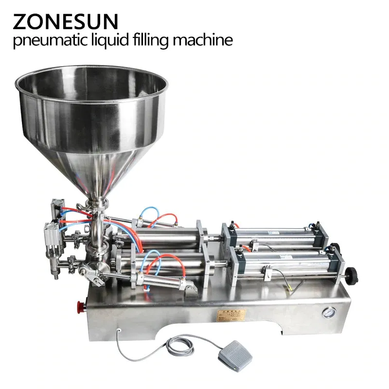 ZONESUN Double Heads Filling Machine Automatic Pneumatic Hopper Cream Shampoo Moisturizer Lotion Cosmetic Oil Honey Food Paste Filling Machine